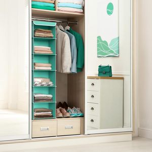 6 Shelf Hanging Closet Organizer Turquoise Fabric <b>Storage</b> For Behind Doors Or Walls Neatening Clothes - Product Image 2