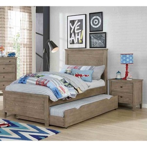 Cama individual con cama nido, 2 mesitas de noche, juego de muebles de dormitorio en gris cálido con acabado de madera, almacenamiento para niños y adolescentes - Product Image 1