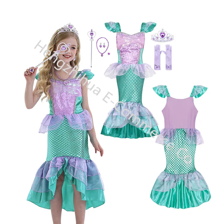 Wholesale Girls Princess Little Mermaid Dress Up Costume with Accessories Cartoon Princess Halloween Fish Queen Party Cosplay