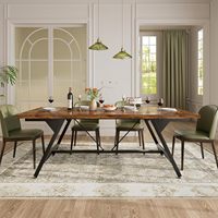 Ensemble de table à manger en bois de style farmhouse moderne industriel pour 4 à 6 personnes, pieds en métal robustes, finition brun rustique, utilisation hôtelière