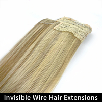 Extensions de cheveux invisibles P8/613 blondes avec mèches, en cheveux humains, à clipser en une seule pièce, avec ligne transparente