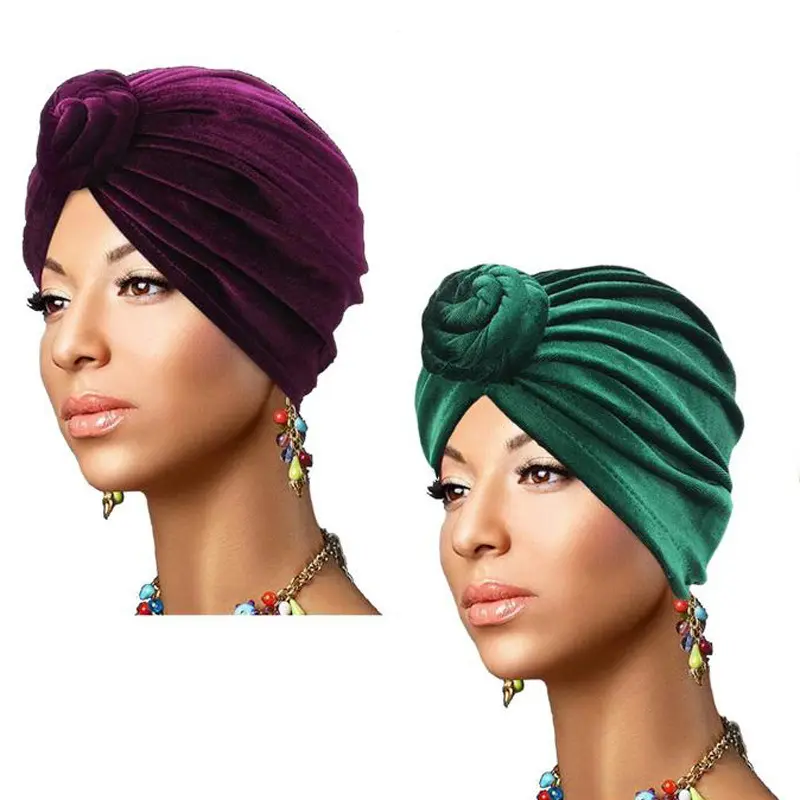 Nieuwe Winter Vrouwen Ruche Grote Bloem Fluwelen Tulband Hoed Hoofd Wrap Kanker Chemo Mutsen Hijab Motorkap Cap Hoofddeksels Haar Accessoires