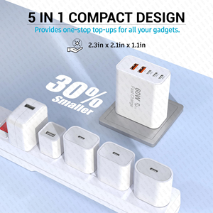 60W American Travel US <strong>Plug</strong> 5-Port <strong>USB</strong> <strong>C</strong> Wall <strong>Charger</strong> <strong>Charger</strong> Fast Charging PD Power Adapter QC3.0 Wall <strong>Chargers</strong> for iPhone 17 - Product Image 2