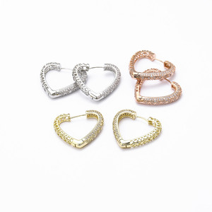 Pendientes de Aro en Forma de Corazón, Oro, Plata, Oro Rosa, Micro Pavé de Circonita, para Uso Diario - Product Image 1