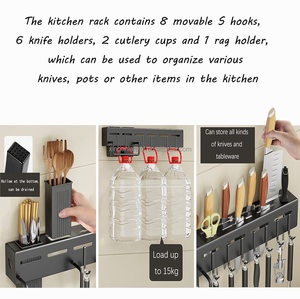 Organizador de Utensilios de Cocina Multifuncional, Soporte <span class=keywords><strong>para</strong></span> Cuchillos, Cucharas y Tenedores, de Pared, Sin Perforaciones, Plateado - Product Image 5