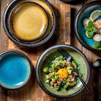 Assiette Créative Effet Craquelé en Céramique – Bol à Sushi, Salade, Dessert, Sashimi, Soupe – Vaisselle pour Hôtels et Restaurants – Assiettes Japonaises en Céramique Glaçurée