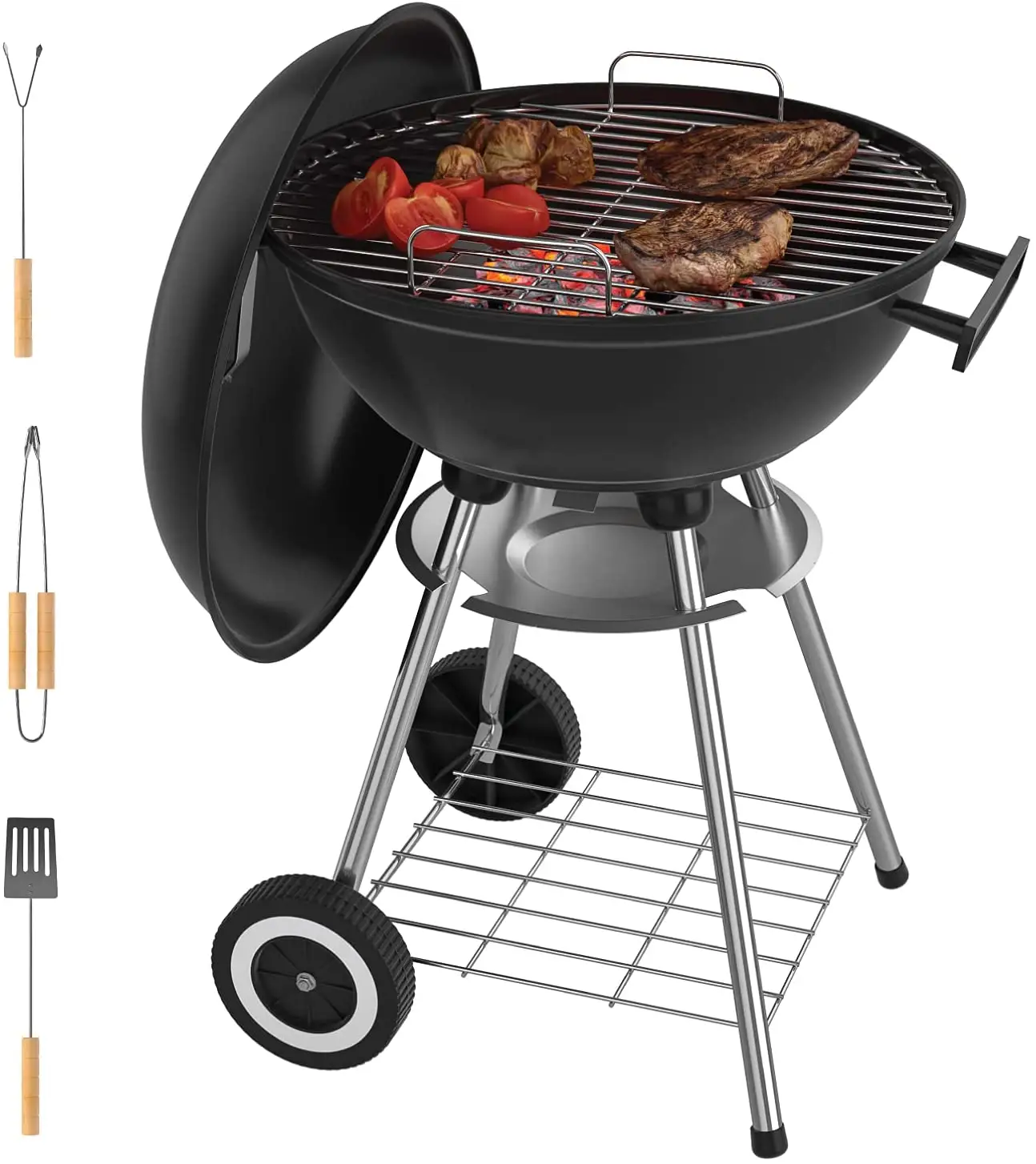 Barbecue 17-inch Large Round Outdoor Kettle Steel Smokeless Barbecue Grill Smoker Tower Vertical Barrel Charcoal BBQ Grill