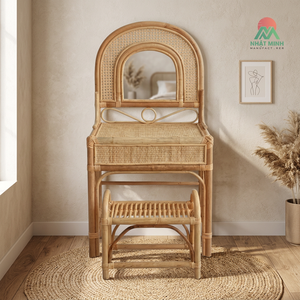 Nhat Minh Rattan Kids <b>Dressing</b> <b>Table</b> Set <b>With</b> Mirror And Stool Tropical Style Durable Furniture - Product Image 4