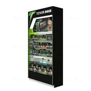 Présentoir autoportant en bois avec éclairage LED et étagère, meuble de présentation pour produits de soin masculin, baume à barbe, lotion, organisateur - Product Image 6