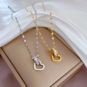 Collares de Acero Inoxidable con Circonia para Mujer, Diseño de Corazón y Círculo, Accesorios de Joyería, Venta al Por Mayor - Product Image 1