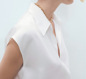 Chemisier décontracté <span class=keywords><strong>sans</strong></span> manches blanc à col boutonné en soie/coton non tissé pour femme, idéal pour le <span class=keywords><strong>travail</strong></span> - Product Image 3
