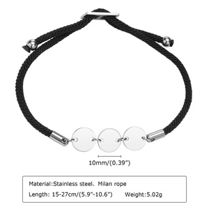 Bracelet ajustable délicat en acier inoxydable avec breloque ronde personnalisable pour bijoux de mode DIY - Product Image 4