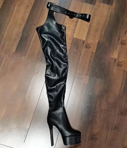 Women's Western Stiletto Stretch Leather Zip Closure Pant <b>Boots</b> Skintight Thigh High Platform Shoes with Waist Belt Big Size 47 - Product Image 6