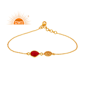 Pink Chalcedony Gemstone <b>Bracelet</b> Manufacturer 18k Yellow Gold Plated Handmade 925 Silver Chain <b>Bracelet</b> Jewelry - Product Image 1
