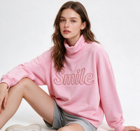 Sudadera de cuello alto para mujer, cálida, deportiva, de invierno, personalizada con bordado, de manga larga, extragrande y gruesa.