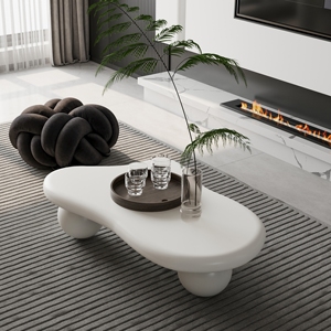 White Wooden Irregular Cloud Coffee <b>Table</b> Sphere <b>Legs</b> Modern Minimalist Living Room Accent <b>Table</b> Creamy Sculptural - Product Image 6