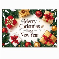 Spanduk Selamat Natal & Selamat Tahun Baru 100D Polyester 150x90cm Kotak Hadiah Grommet Logam Pinus MOQ 1pc Dekorasi Etalase OEM ODM