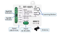 Module de relais intelligent Wi-Fi ZP avec télécommande sans fil RF 433 MHz, contrôle AC/DC 12V 24V 48V, 2 canaux, temporisation, 10A, compatible Alexa Google Home et apprentissage