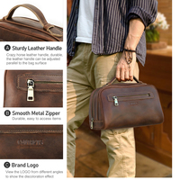Trousse de Toilette de Voyage en Cuir pour Hommes, Vintage, en Cuir Crazy Horse, Porte-main, Kit de Rangement Multi-Poches