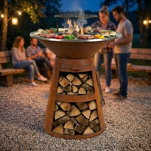 Foyer Extérieur Barbecue Plancha en Acier Corten avec Rangement Bois de Chauffage - Product Image 6