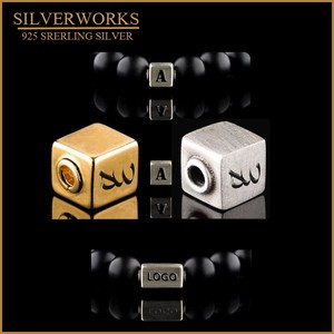 925 Sterling <b>Silver</b> Personalized Custom Logo Cube Beads <b>Charm</b> Fit Custom Mens <b>Bracelet</b> - Product Image 2