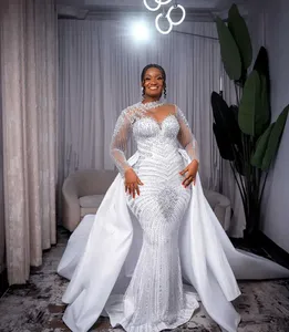 Plus Size Bridal Gowns <strong>with</strong> Detachable Train Bride Beaded Wedding <strong>Dress</strong> <strong>Pearls</strong> 2 in 1 Wedding-gown-<strong>dress</strong> Vestido De Novia Blanco - Product Image 3