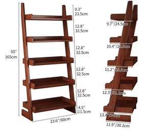 Custom 5 Tier <strong>Ladder</strong> <strong>Shelf</strong> <strong>Leaning</strong> Bookshelf with Wood Frame Tall Bookcase Standing Storage Organizer Solid Wood Storage <strong>Shelves</strong> - Product Image 2