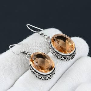 Crochet boucle d'oreille goutte balancent boucle d'oreille bijoux faits à la main 925 en argent Sterling Citrine à facettes ovale pierre précieuse prix d'usine en gros - Product Image 5