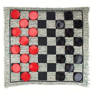 Family Indoor <strong>Board</strong> <strong>Pointless</strong> <strong>Game</strong> Gaming Floor Mega Tic Tac Toe Giant 3 in 1 Checkers Rug Chess Mat Set - Product Image 2