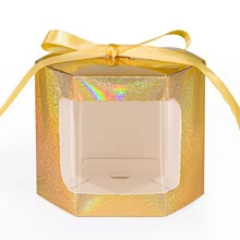 Laser Ribbon Hexagonal Kraft Paper Box Candy Cakes Boxes With Display <b>Window</b> for Wedding Parties Birthday Packaging Box - Product Image 3