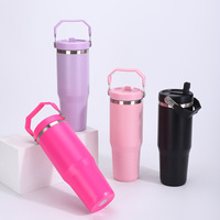 Vente en gros de gobelets isothermes en acier inoxydable de 30 oz avec poignée de transport et couvercle, à double paroi, isolés sous vide, pour la voiture et le camping
