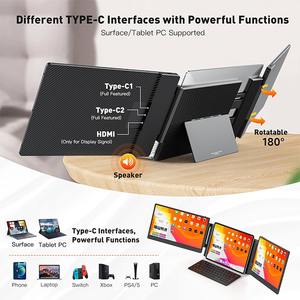 Extensor de Pantalla Triple <span class=keywords><strong>Aero</strong></span> de 14 Pulgadas FHD 1080P IPS USB para Portátiles, con Soporte Integrado, Altavoz, Plug and Play, para Portátiles de 13-17 Pulgadas, Serie Business - Product Image 5