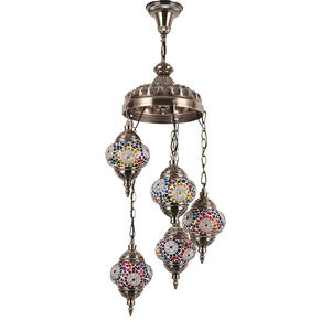 Lampadario a Sospensione LED Etnico Turco a 5 Teste, Fatto a Mano con Mosaico, Misura Media, Altezza Regolabile per Hotel, Ristoranti e Soggiorni - Product Image 2