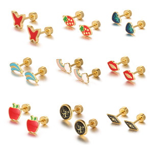 Pendientes <span class=keywords><strong>de</strong></span> <span class=keywords><strong>Mariposa</strong></span> <span class=keywords><strong>de</strong></span> Acero Inoxidable Chapados en Oro, Aretes <span class=keywords><strong>de</strong></span> Corazón y Fresa para Niños, Joyería Colorida <span class=keywords><strong>de</strong></span> Dibujos Animados - Product Image 1