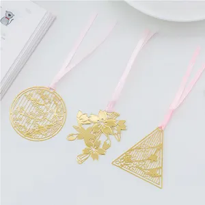 Golden Metal Brass Hollow Creative Chinese Style Cherry Blossoms Bookmarks Book Folder Office School Supplies Stationery Gift