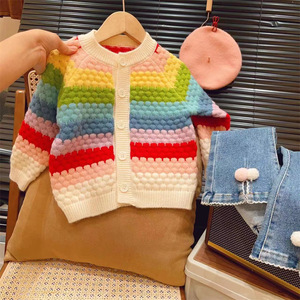 Child Star Circle Girls Rainbow Sweater Cardigan Full Sleeve Crew Neck Soft Knit Autumn Toddler Wear - Product Image 2