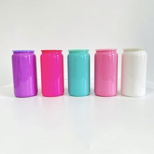 Gobelets en verre pour bière et soda de 16 oz, couleur unie brillante, colorés, avec couvercle en plastique et pailles - Product Image 1