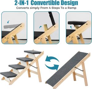 Hondenhelling Hout Hond Trappen/Treden Opvouwbaar 4 Niveaus Huisdier Trappen & Ramp Perfect Voor Bedden En Auto 'S Draagbare Hond Kat Ladder - Product Image 2