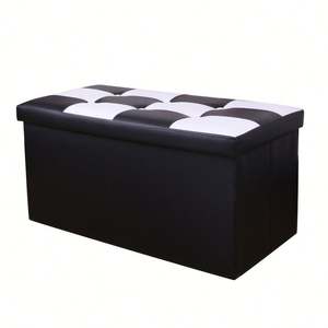 Customization White and Red Storage Foot <b>Stool</b> Spliced <b>Leather</b> Storage Ottoman - Product Image 3