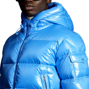Chaqueta de Plumón Azul con Capucha para Hombre, Cortavientos, Informal, de Invierno, Corte Regular, Cierre de Cremallera, Color Sólido, Exterior de Nailon - Product Image 3