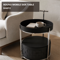 Table d'appoint ronde en cuir caramel tressé avec rangement et structure en acier inoxydable, vente directe usine, OEM ODM
