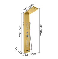 Colonne de douche moderne en acier inoxydable à 6 fonctions avec jets de massage corporel, effet pluie et cascade, douchette à main et bec de baignoire pour salle de bain d'hôtel