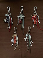 Breloque de sac vintage en velours mystique, porte-clés céleste fait main avec pierre naturelle, perle, soleil, lune, pendentif œil porte-bonheur, cadeau de bijoux