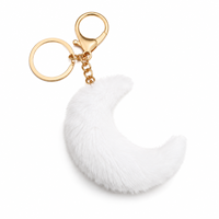 Porte-clés en fourrure en forme de lune, mignon et moelleux, breloques de couple, pendentif de sac, sangles de téléphone, cadeaux pour filles, femmes, étudiants, enfants et amis