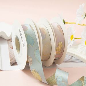 Elegant Gold Foil Heart <b>Ribbons</b> Satin Polyester for Hair Bows Wedding Gifts Cake & Floral Decor for Arrangements - Product Image 2