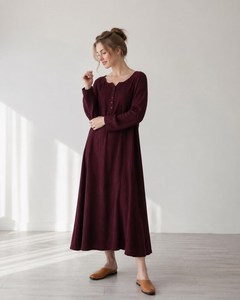 Robe longue évasée en lin et coton pour femme, unie, décontractée, avec ceinture, printemps/été, fabrication artisanale sur mesure - Product Image 2