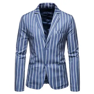 पुरुषों की आकस्मिक रंगीन जाकेट अंचल विंटेज जैकेट चिथड़े धारीदार कोट नीले और सफेद धारियों दो बटन एकल व्यापार खेल पुरुषों की सी
