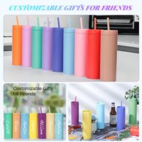 Gobelets en plastique acrylique mat coloré à double paroi de 16 oz, minces et personnalisables, avec couvercles et pailles, vente en gros