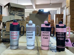 Gobelet isotherme en acier inoxydable de 750 ml avec poignée, couvercle à paille rabattable, impression de lettres mate, grande capacité, tasse de voyage pour café et eau - Product Image 3