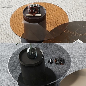 Modern Living Room Tea Temper Glass Top <strong>Round</strong> <strong>Pine</strong> Wooden Coffee <strong>Table</strong> Set Storage Drawer Center <strong>Table</strong> for the Living Room - Product Image 4